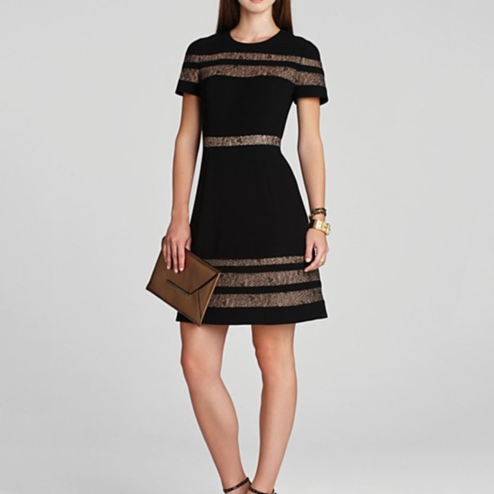 NWTBcbg MaxAzria Black Kalli Lace Insert Striped